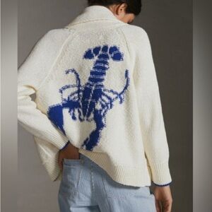 Anthropologie 2X Maeve Lobster Cardigan Sweat Plus Size Collar Nautical